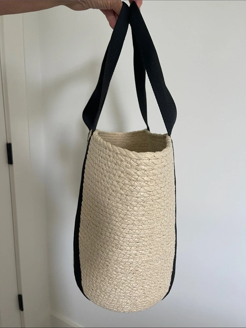 Source Unknown Natural Straw Tote with Black Straps